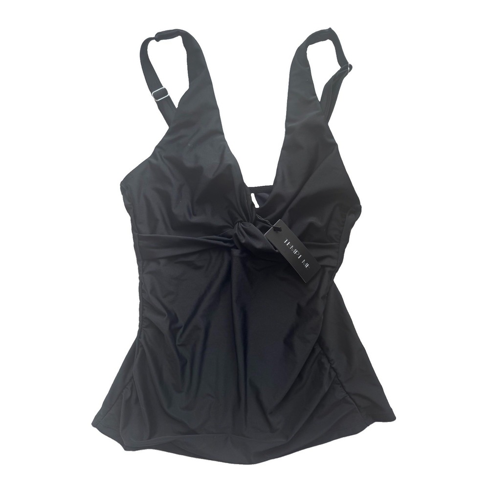 NWT Tempt Me Black Tankini Swim Top Adjustable Straps Solid Nylon Spandex Small